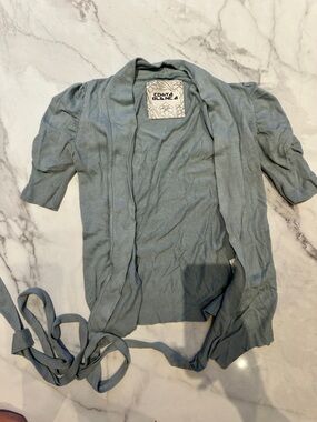 Costa Blanca Dusty Blue Tie-Waist Short Sleeve Cardigan